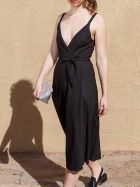 Rollas Diana Black Linen Wrap Dress